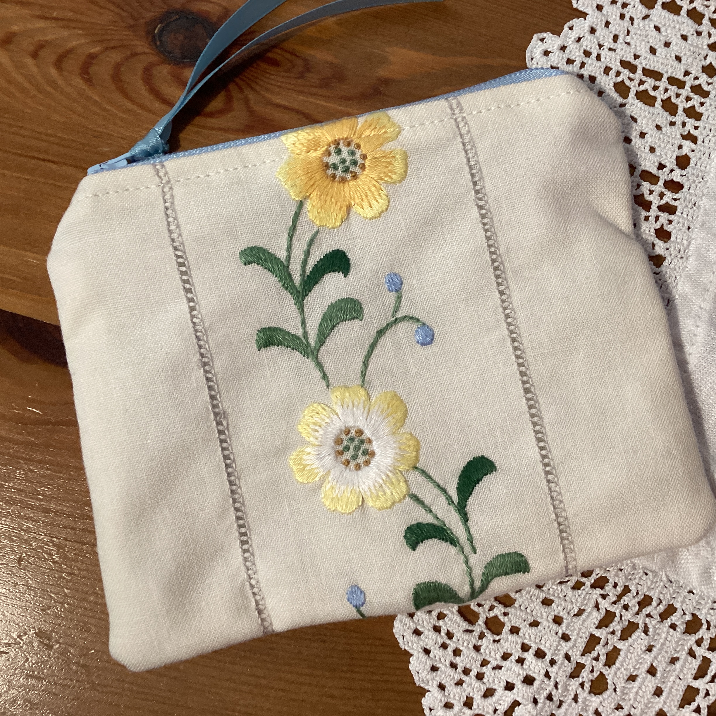 Zipped Coin Purse - vintage embroidery