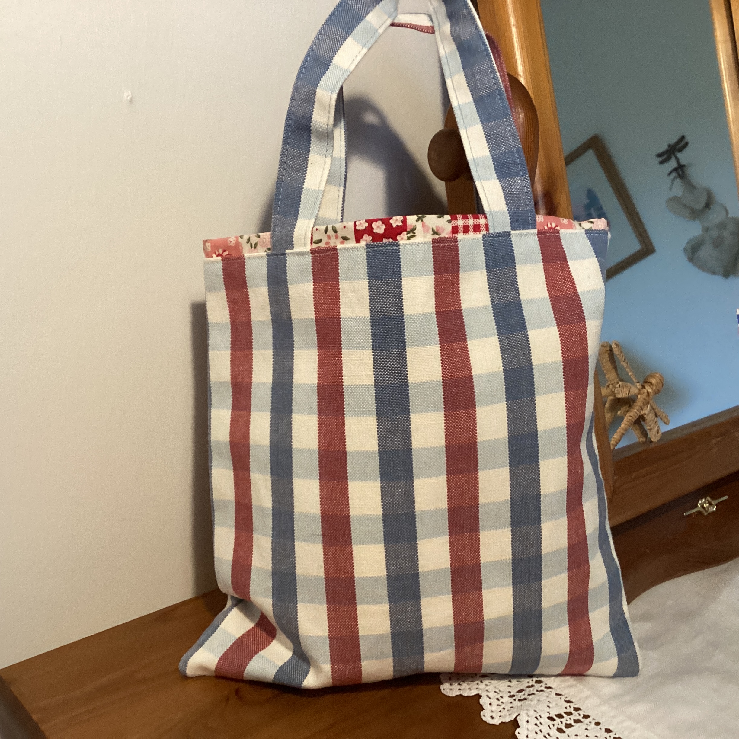 Small Tote Bag - red and blue check