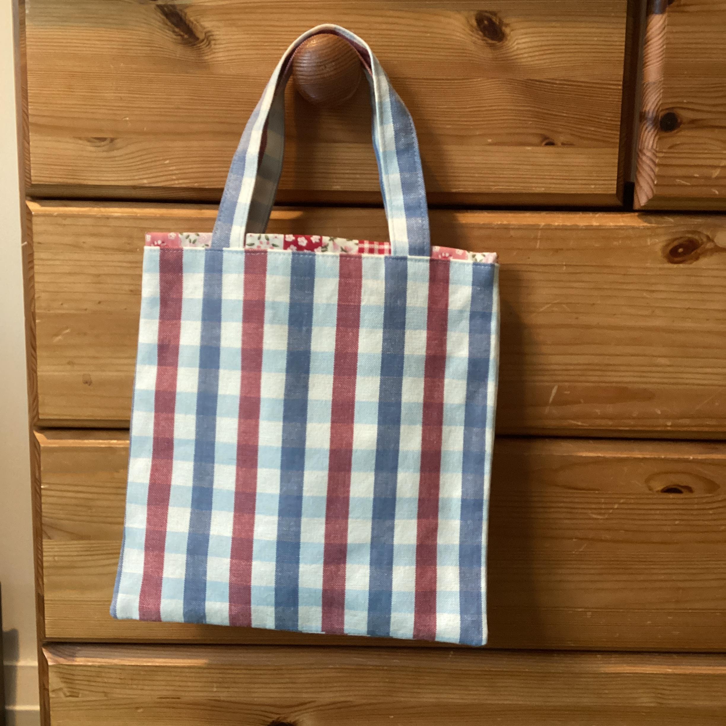 Small Tote Bag - red and blue check