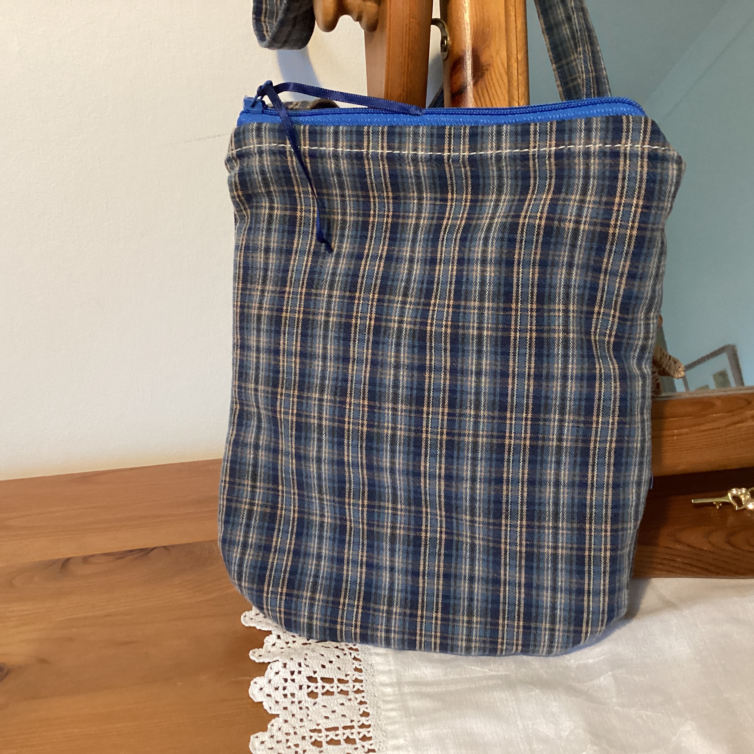 Cross Body Bag - blue check