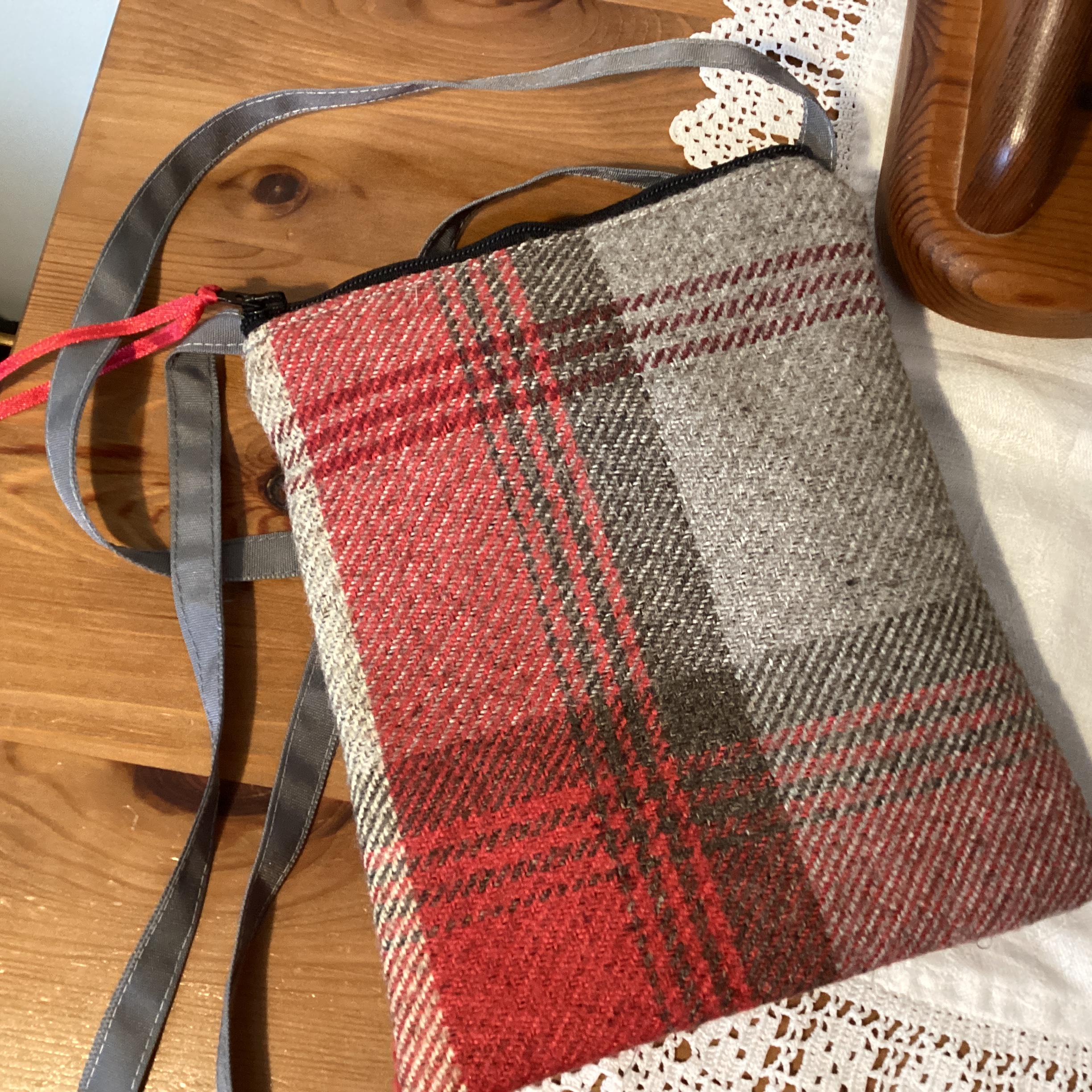 Cross Body Bag - red tartan