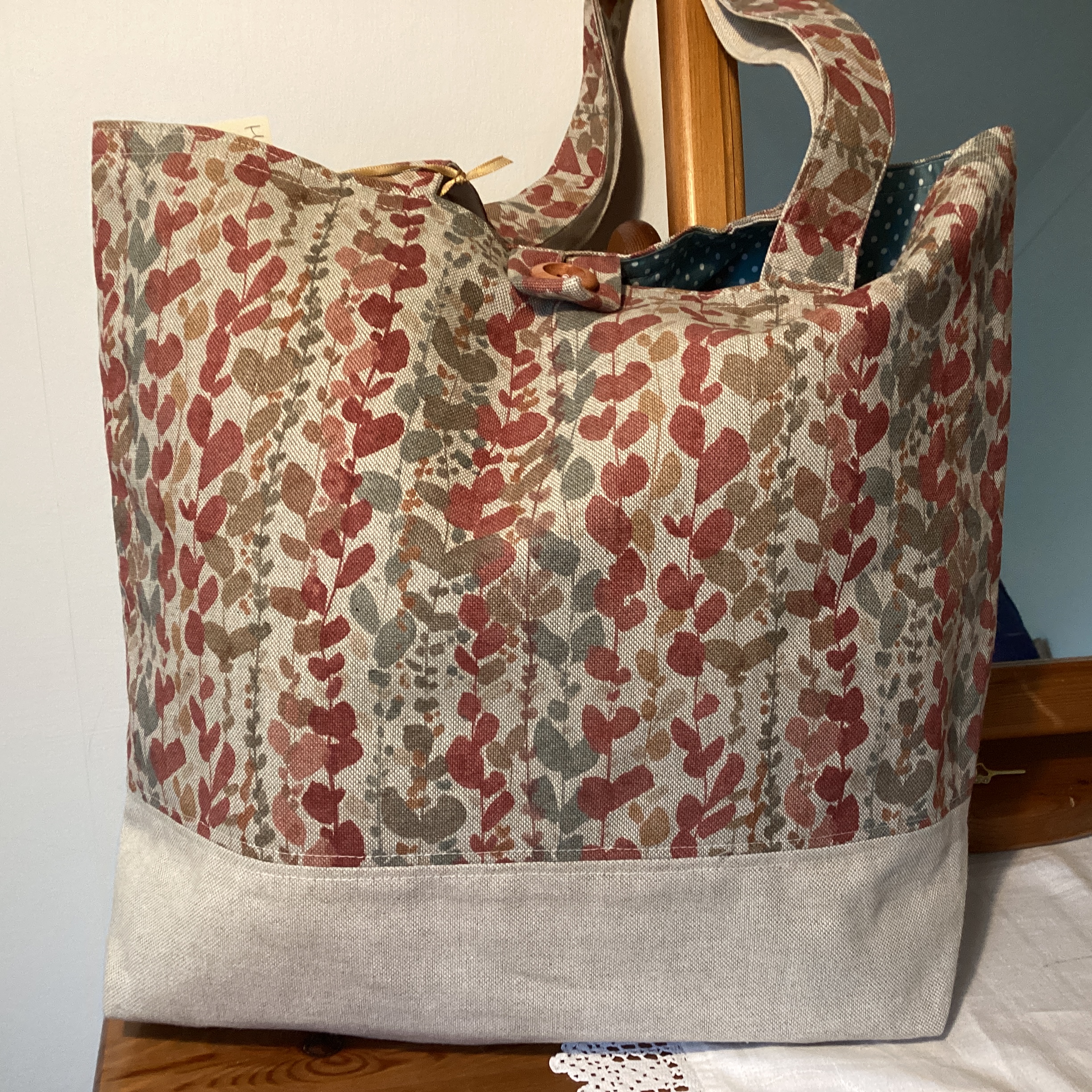 Tote Bag - autumnal leaves with beige panel