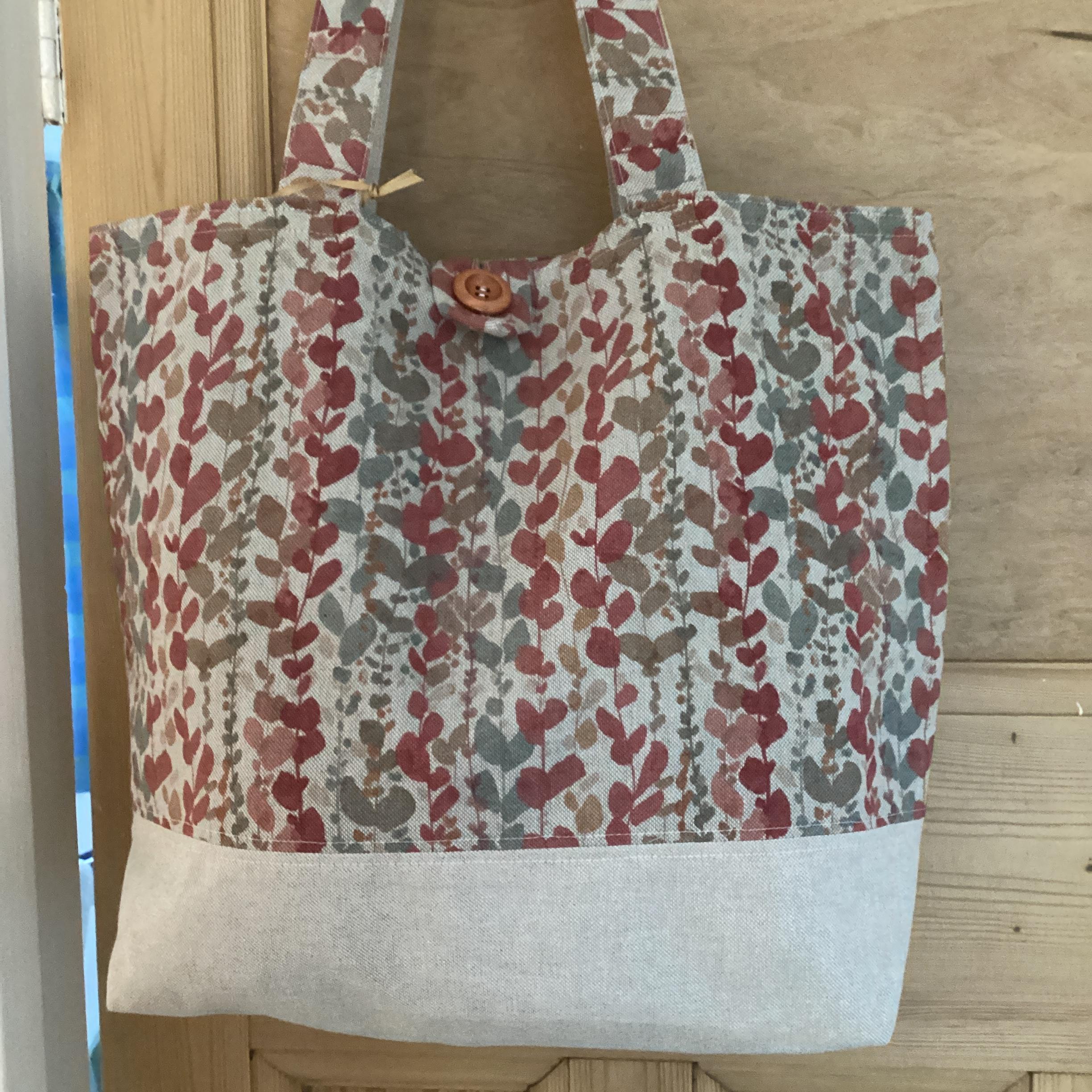 Tote Bag - autumnal leaves with beige panel