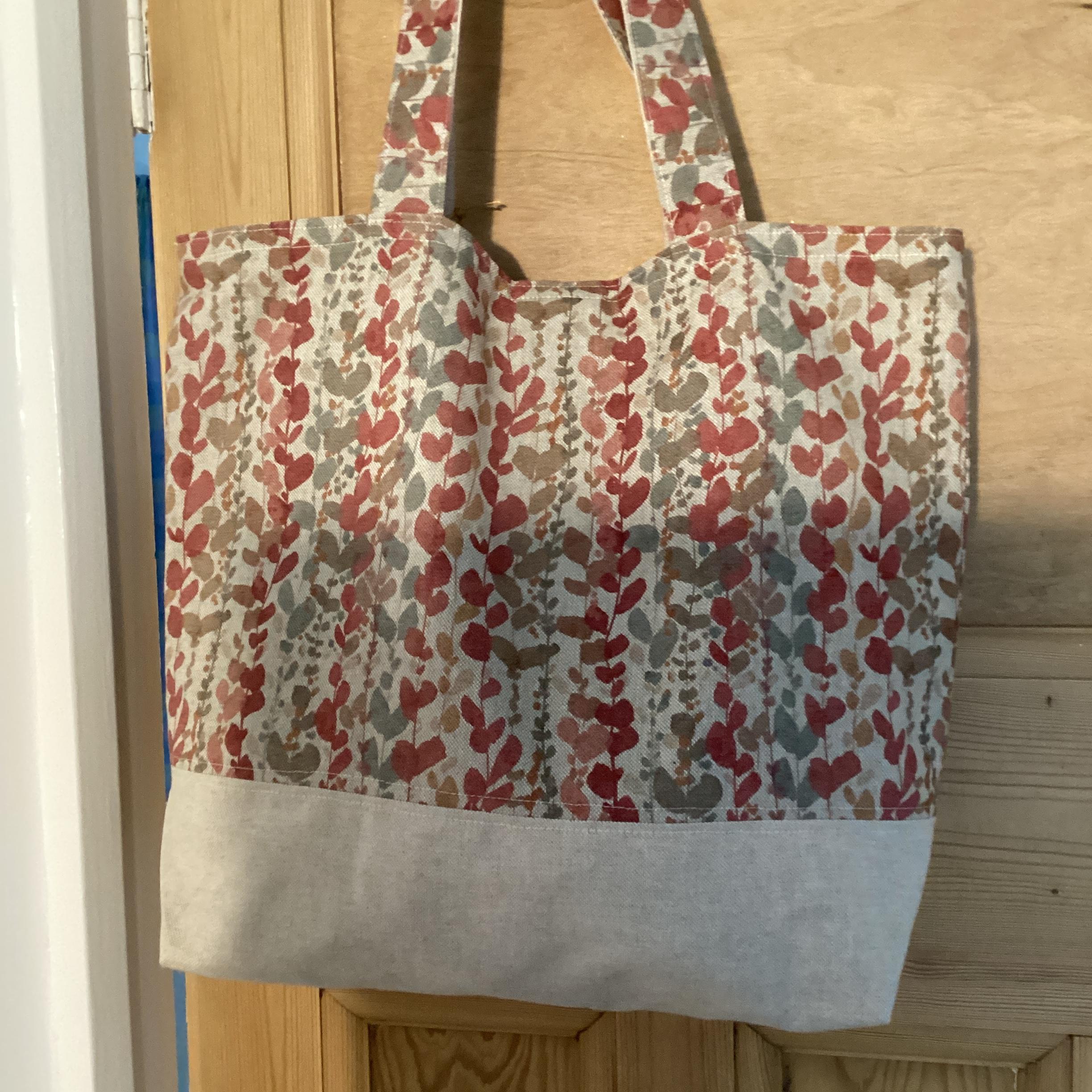 Tote Bag - autumnal leaves with beige panel