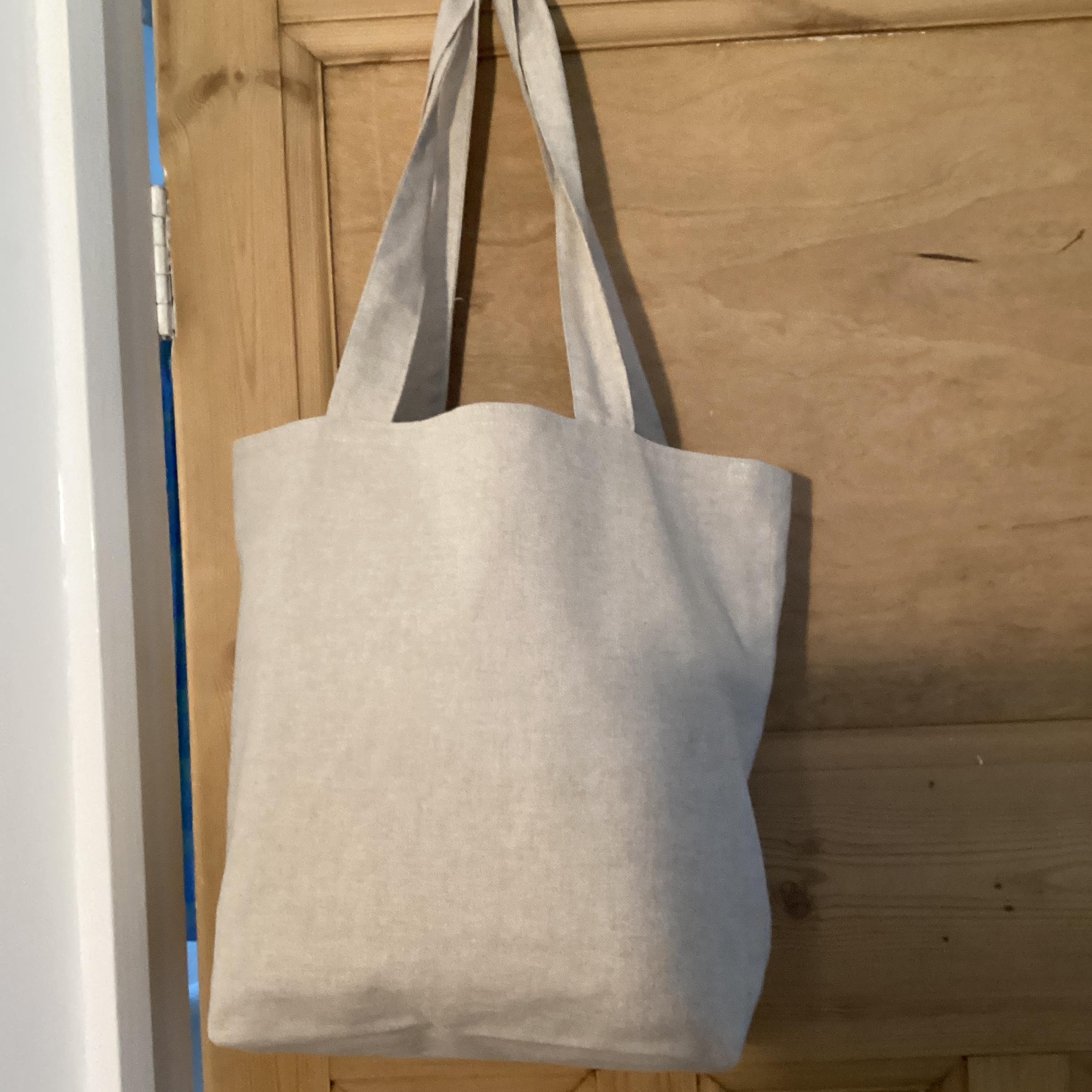 Tote Bag - beige linen with blue patchwork