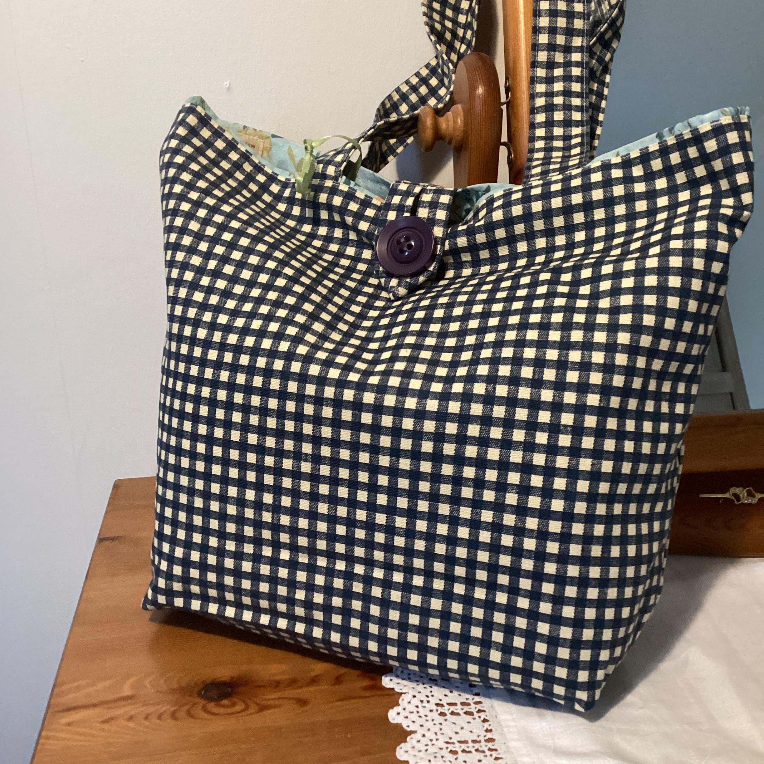 Tote Bag - blue and white check