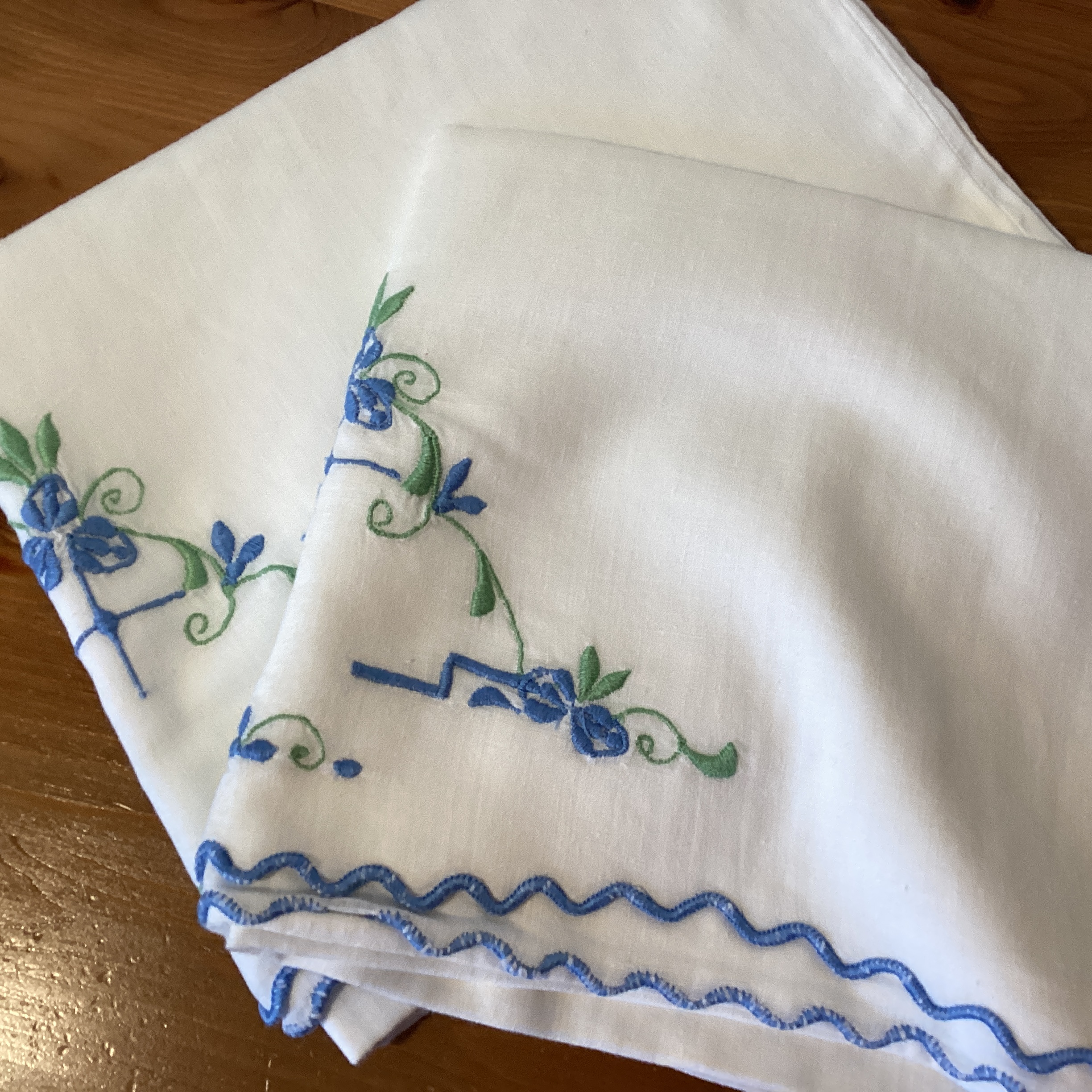 Vintage Pillowcases - blue embroidery