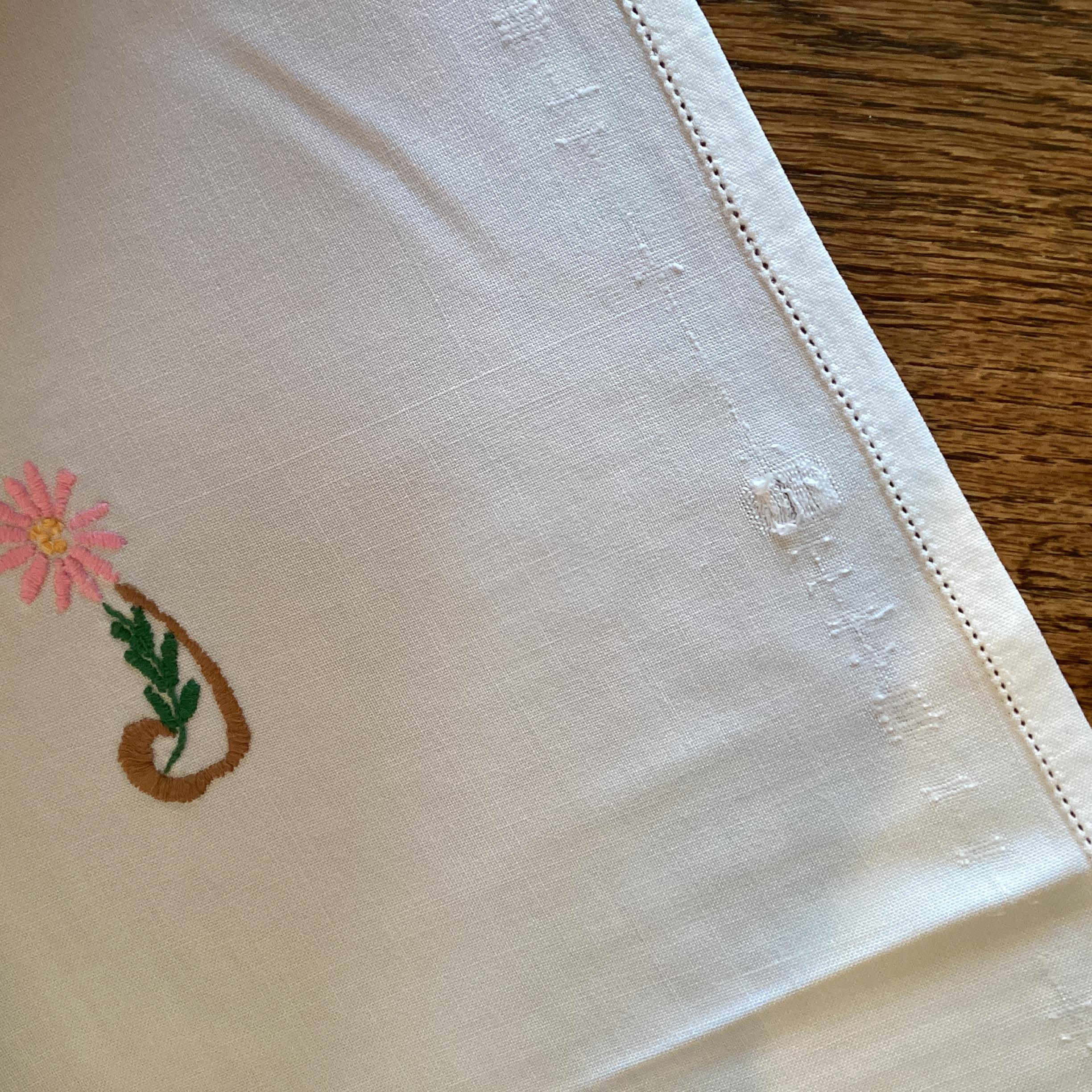 Vintage embroidered tablecloth - baskets of flowers