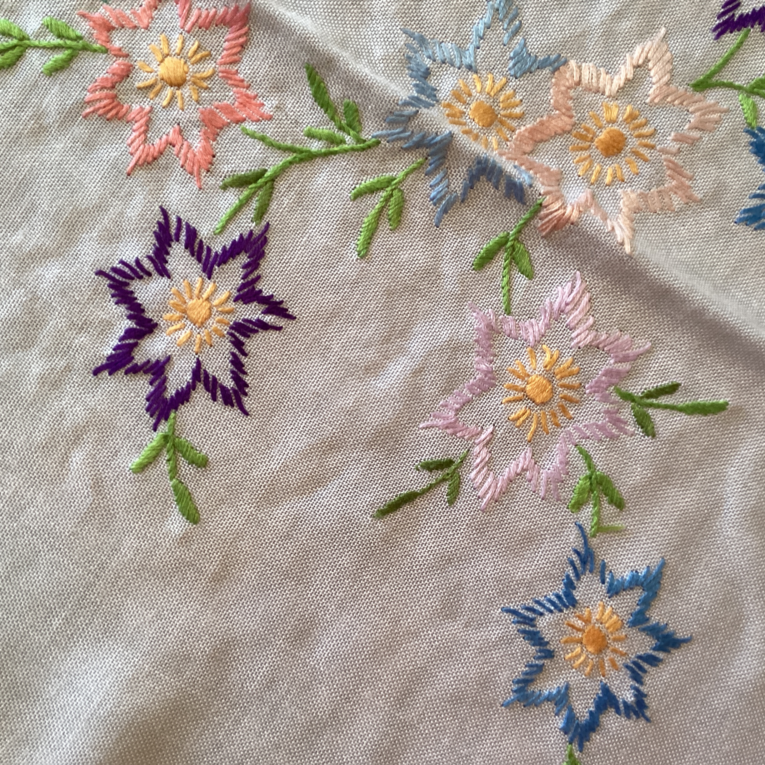 Vintage embroidered table cloth - star flowers